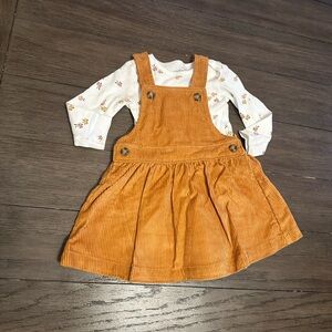 9mth Orange Corduroy Pinafore Dress with Floral Top